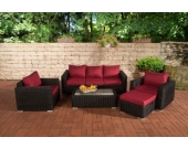 Polyrattan Gartengarnitur MADEIRA 3-1-1 schwarz, 3er Sofa & 2 Sessel inkl. Sitz- und Rückenpolster, Hocker, Tisch, FARBWAHL